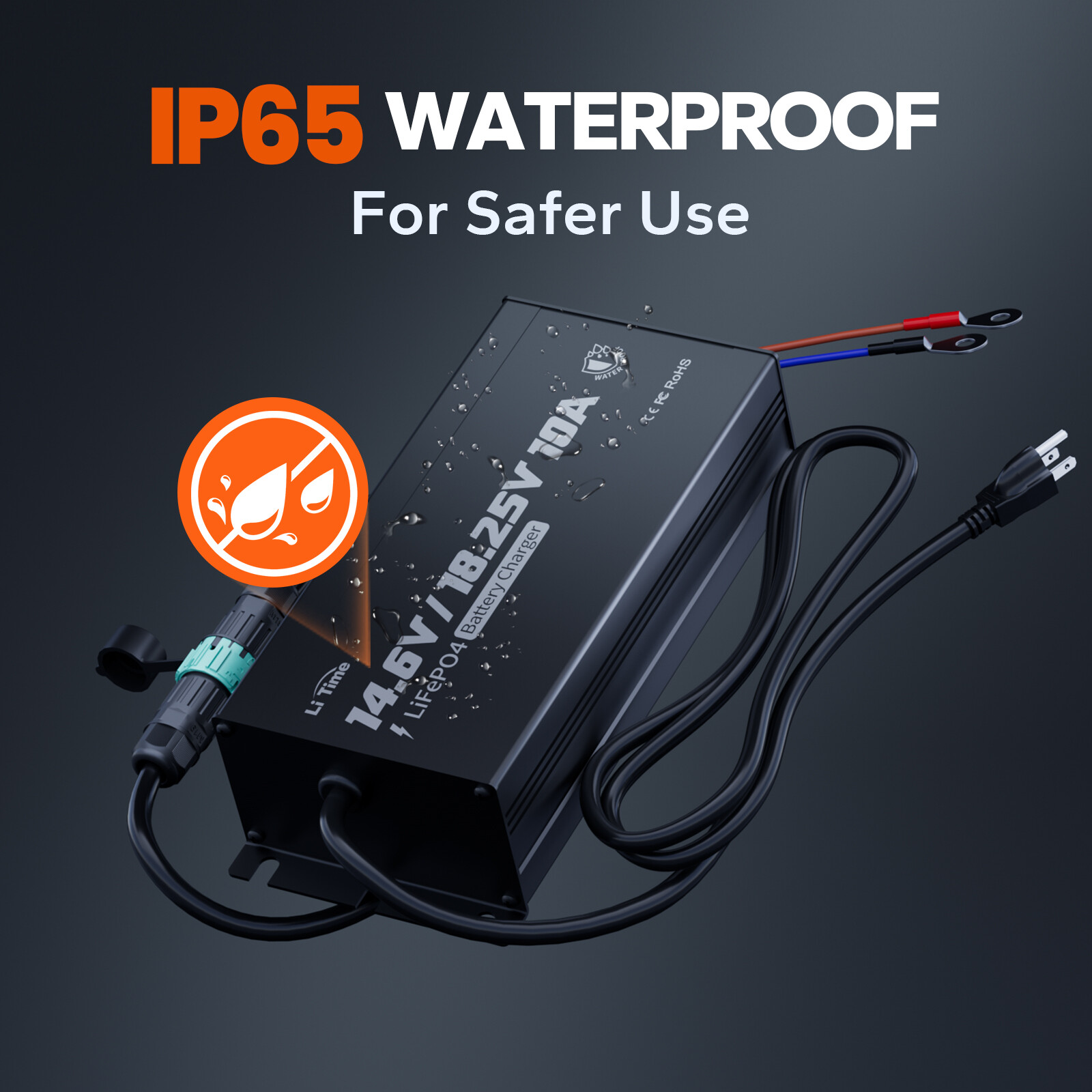 LiTime 12V(14.6V)&16V(18.25V) 10A Smart Charger for LiFePO4 Battery Mountable