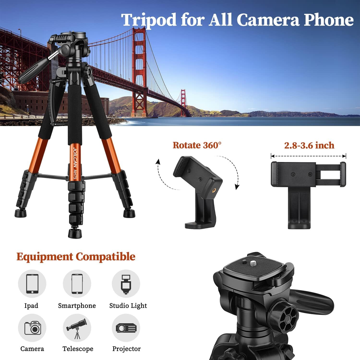 74" Tripod Camera Tripods Stand Heavy Duty Portable Laser Level Spotting Scope