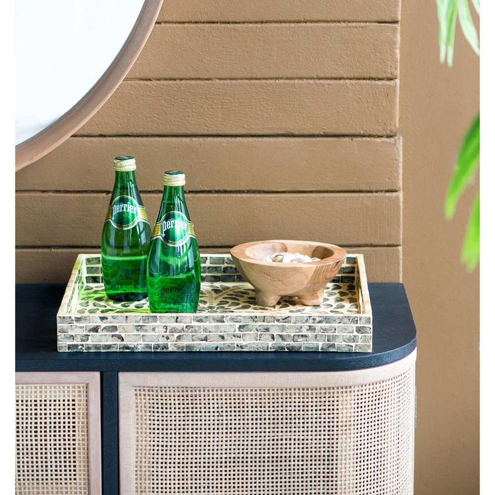 A&B Home 48753-BLAC Rectangular Capiz Black Tray