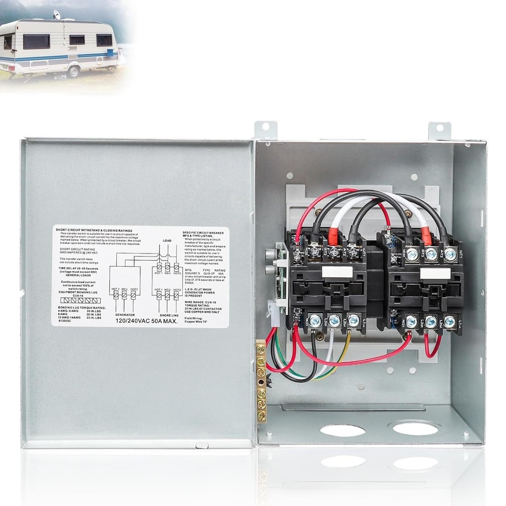 Automatic Transfer Relay Switch Rated 240 VAC 50A 70A Nuetral- Model PD52