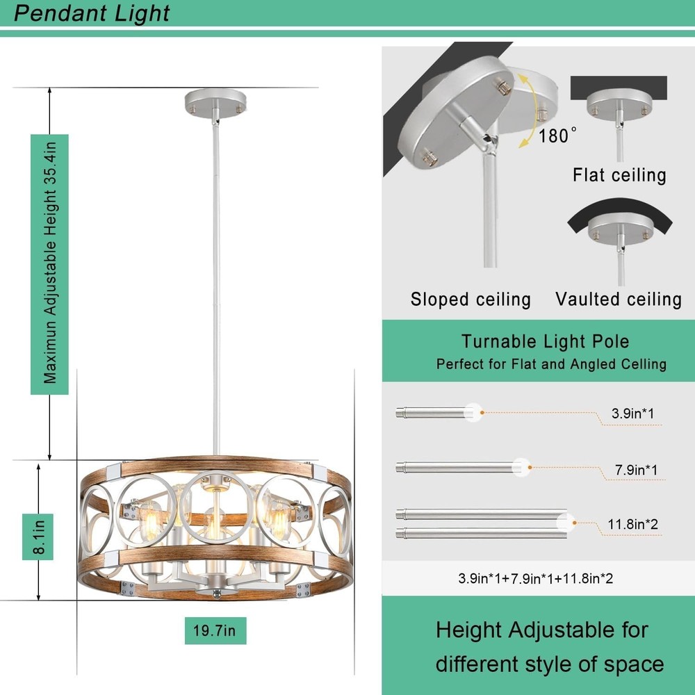 Semi Flush Mount Ceiling Light Fixture Ceiling Mount 6-Light Rustic Farmhouse...