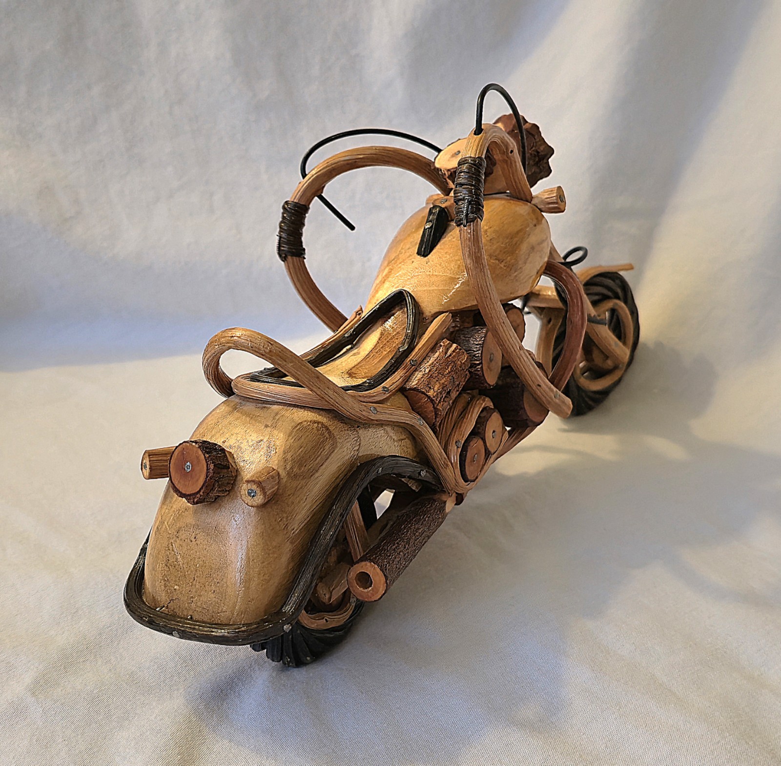 Handmade Twig Folk Art Chopper Motorcycle Sculpture Wood Rustic 12" Harley Style