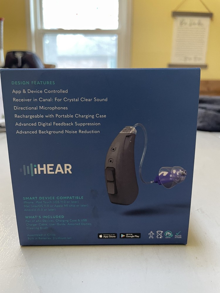 iHear AXIS Advanced OTC Hearing Aid Rechargeable Advanced App Control - NEW