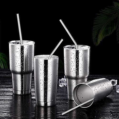 Set of 4 Reusable Metal Straws, Long Stainless Steel Straw with Cleaning Brus...