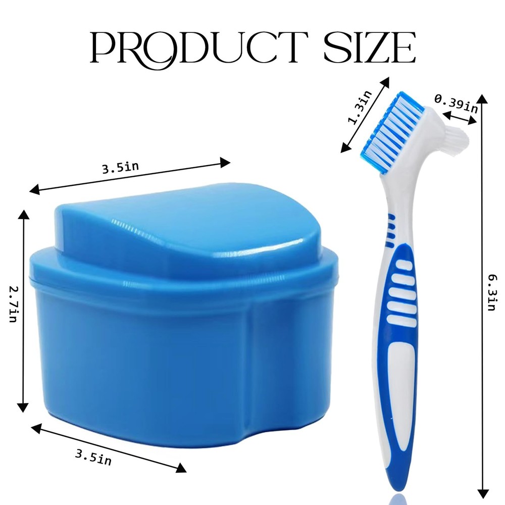 7PCS Denture Bath Case Cup Kit Denture Brush Kit False Teeth Cleaning Tools w...