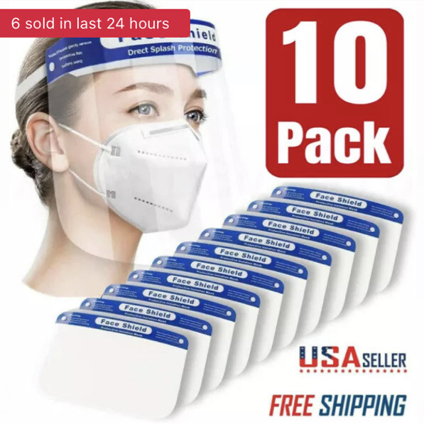 10pack Clear Re-Useable Face Shields. Comfortable, Light Weight Brand New!