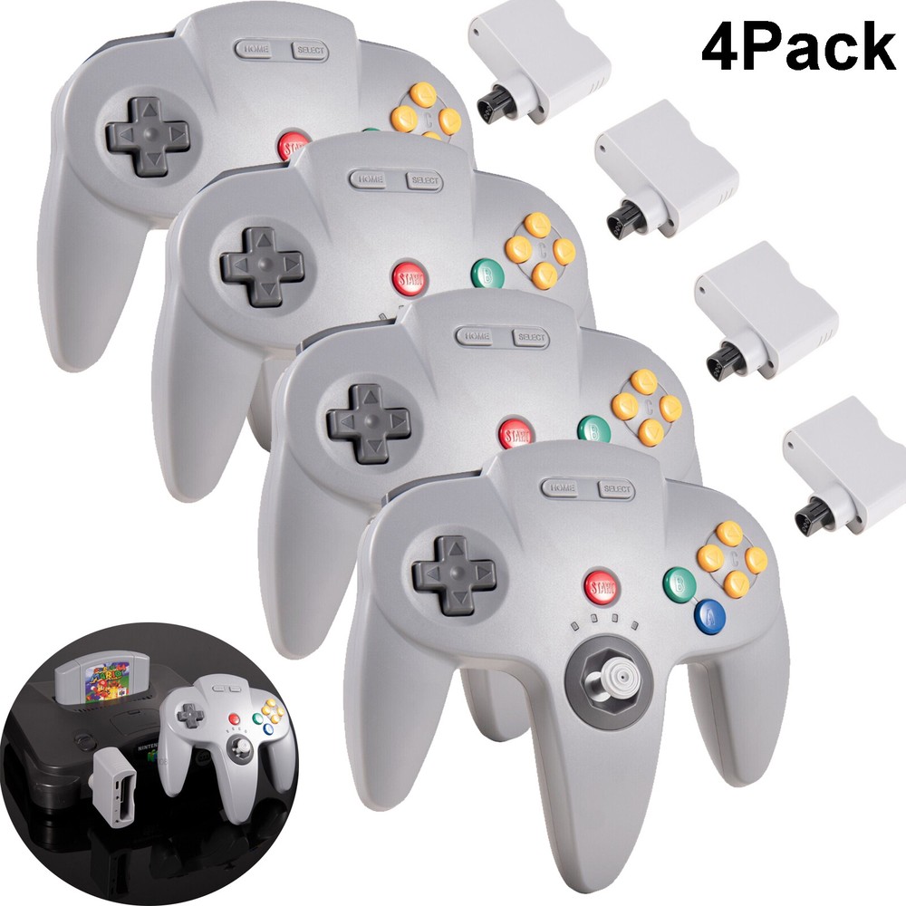 4Pack Wireless N64 Controller w/Rumble Pak Rechargeable for Nintendo N64 Console