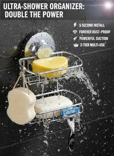 Soap Dish for Shower Suction Cup Powerful Vacuum System Rustproof 304 Silver