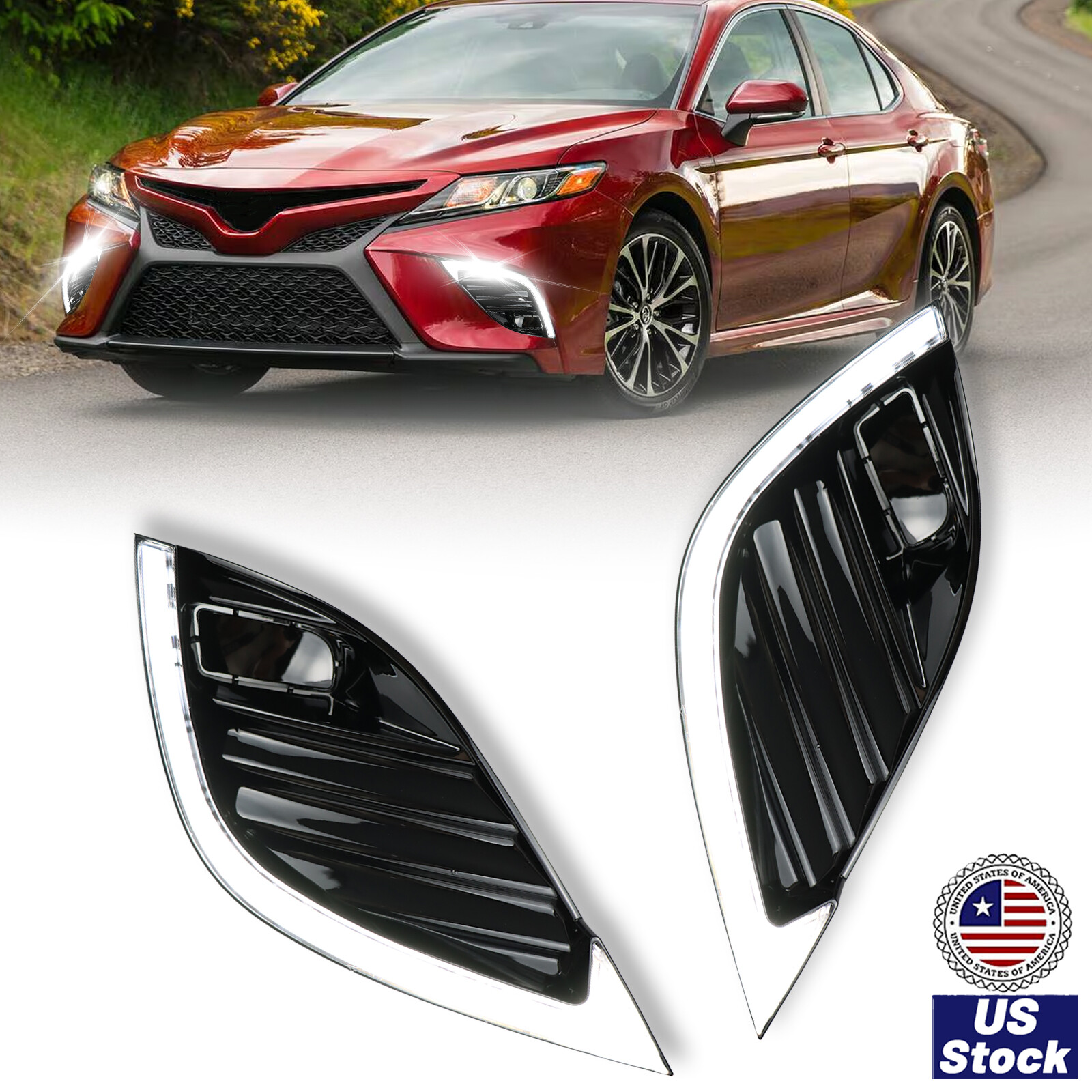 LED Front Fog Bezel Lamp Daytime Running Light w/Turn For Toyota Camry XSE 18-20