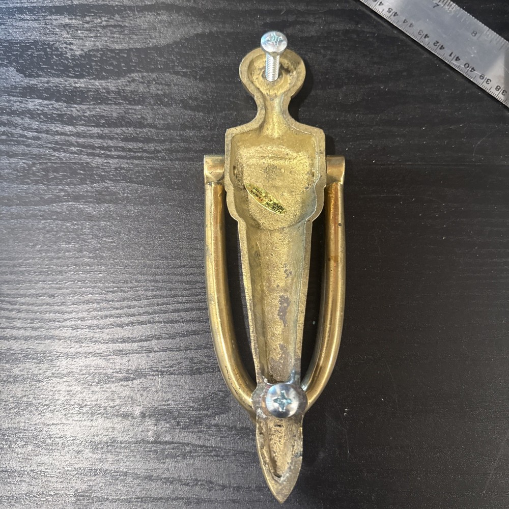 Vintage Solid Brass Slender Door Knocker Solid Brass 8” w/heart