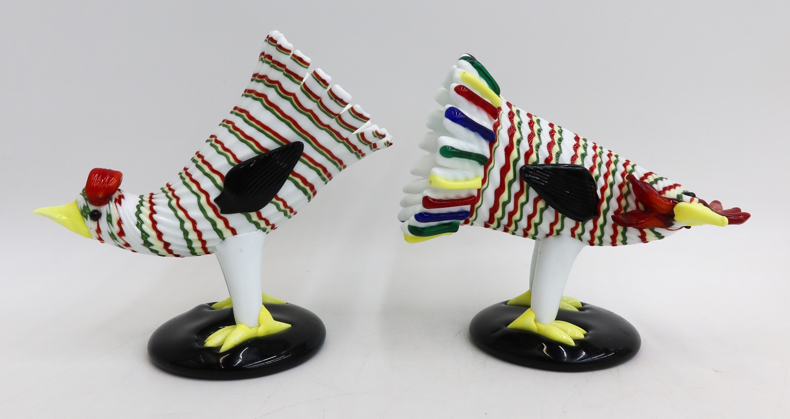 Fulvio Bianconi for Venini (1915-1996) Rooster and Hen Milk Glass Figures c1955