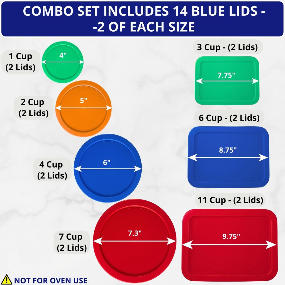 1, 2, 4 & 7 Cup Round & 3, 6, 11 Cup Rectangle Replacement Lids/Covers for Py...