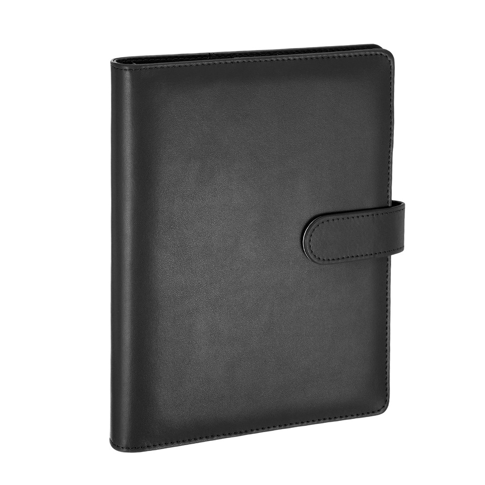 A5 PU Leather Binder Protector, 6 Ring Loose Leaf Notebook Shell, Black