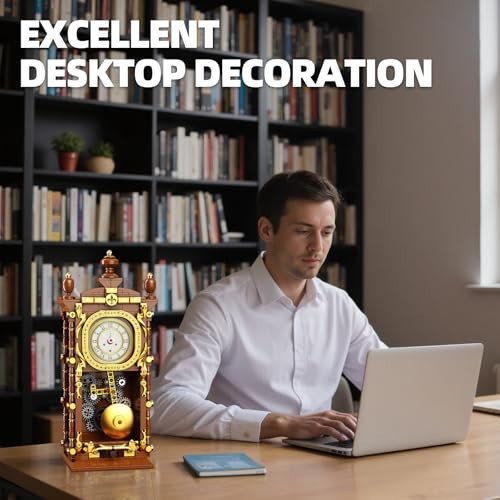 Retro Pendulum Clock Building Block Set - Real Clock Function, Mechanical Pendul