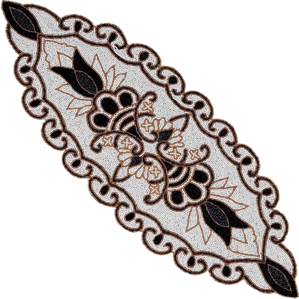 CLEENTABLE 36" Decorative Beaded Table Runner - Handcrafted Floral Design wit...
