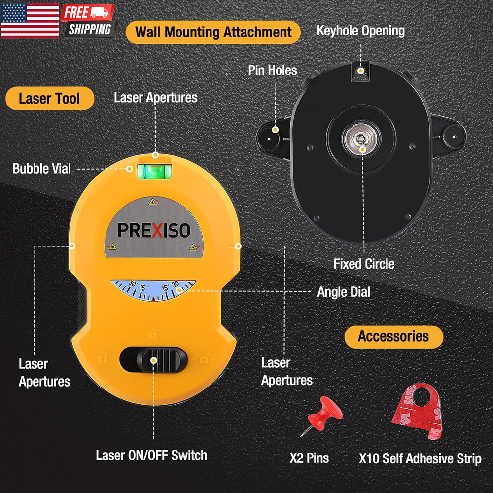 Multi Surface Laser Level LED Light Vial, 30Ft Horizontal & Vertical Line Laser