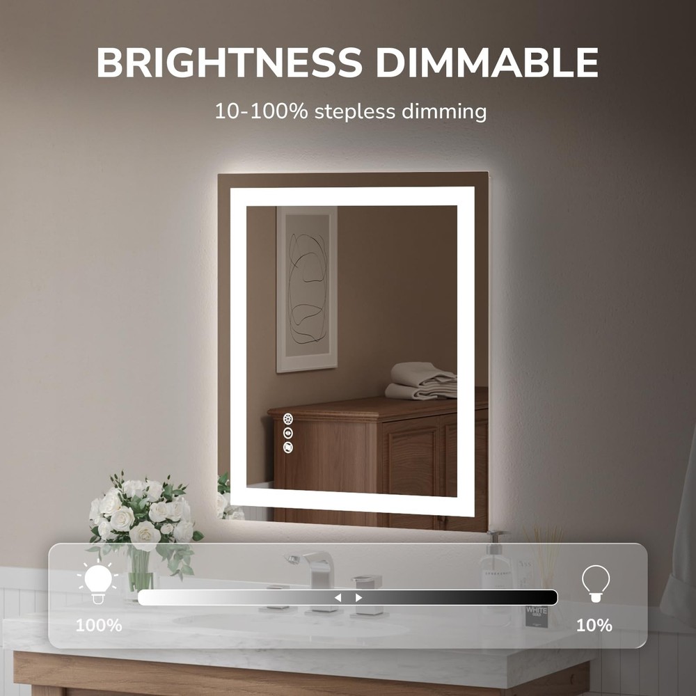 32x24'' LED Bathroom Mirror Dimmable Lighted Vanity Mirror Horizontal & vertical