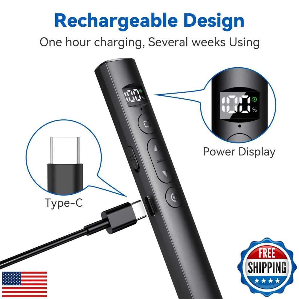 Rechargeable Presentation Clicker with Laser Pointer for Powerpoint Presentat