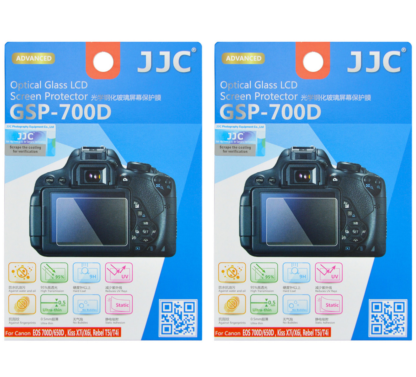 2 x JJC Ultra-thin TEMPERED Glass LCD Protector for CANON Rebel T6i T5i T4i 750D