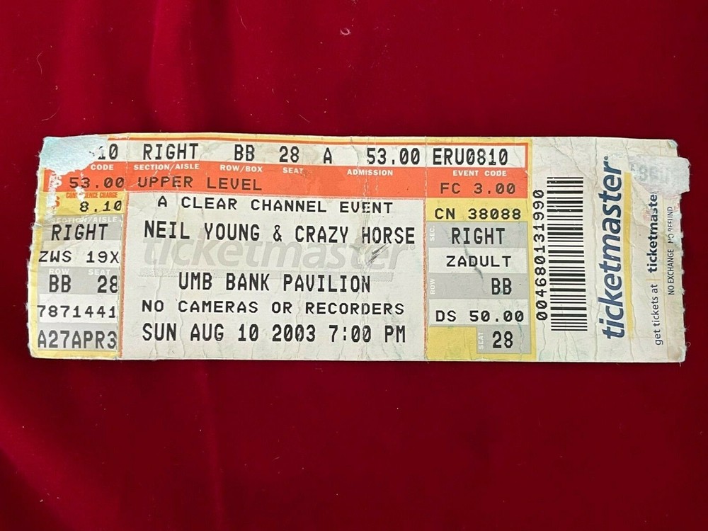 2003 Neil Young Crazy Horse Ticket UMB Bank Pavilion Hollywood CA