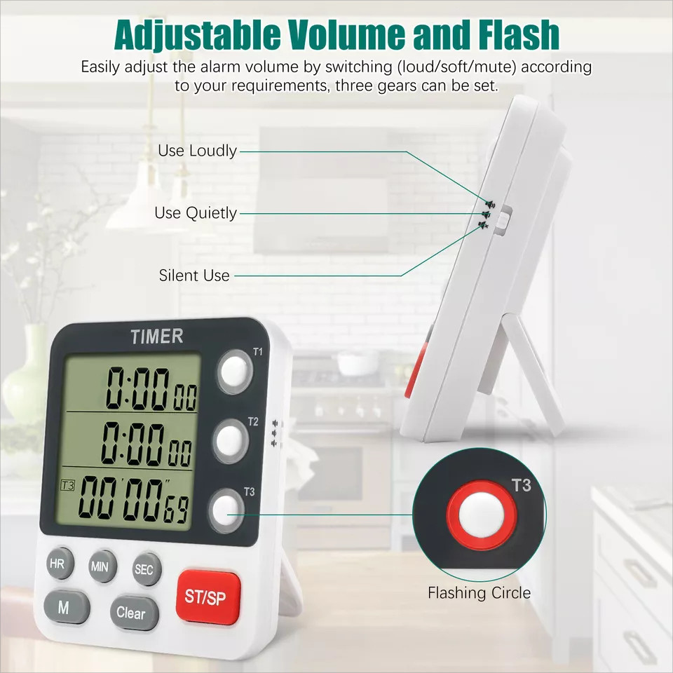 Large LCD Digital Kitchen Cooking Timer Count Down Up Clock Loud Alarm Magnetic