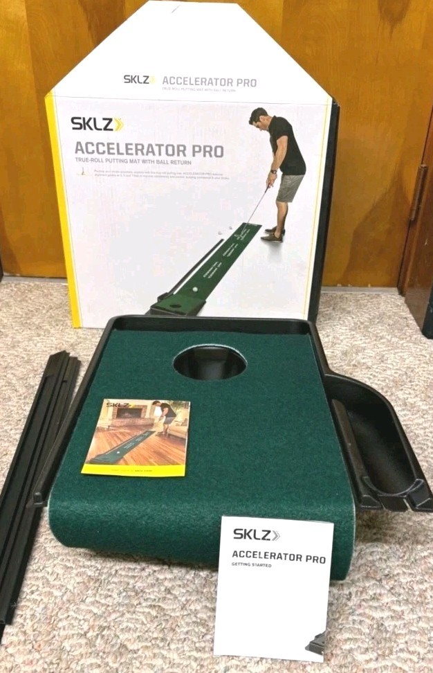 SKLZ Accelerator Pro Golf Putting Green Mat With Auto Ball Return & Visual Guide