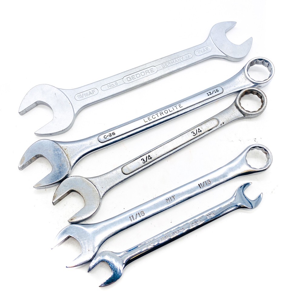 5 Pcs Gedore, Lectrolite and Assorted Open End, Combination  Wrench Set