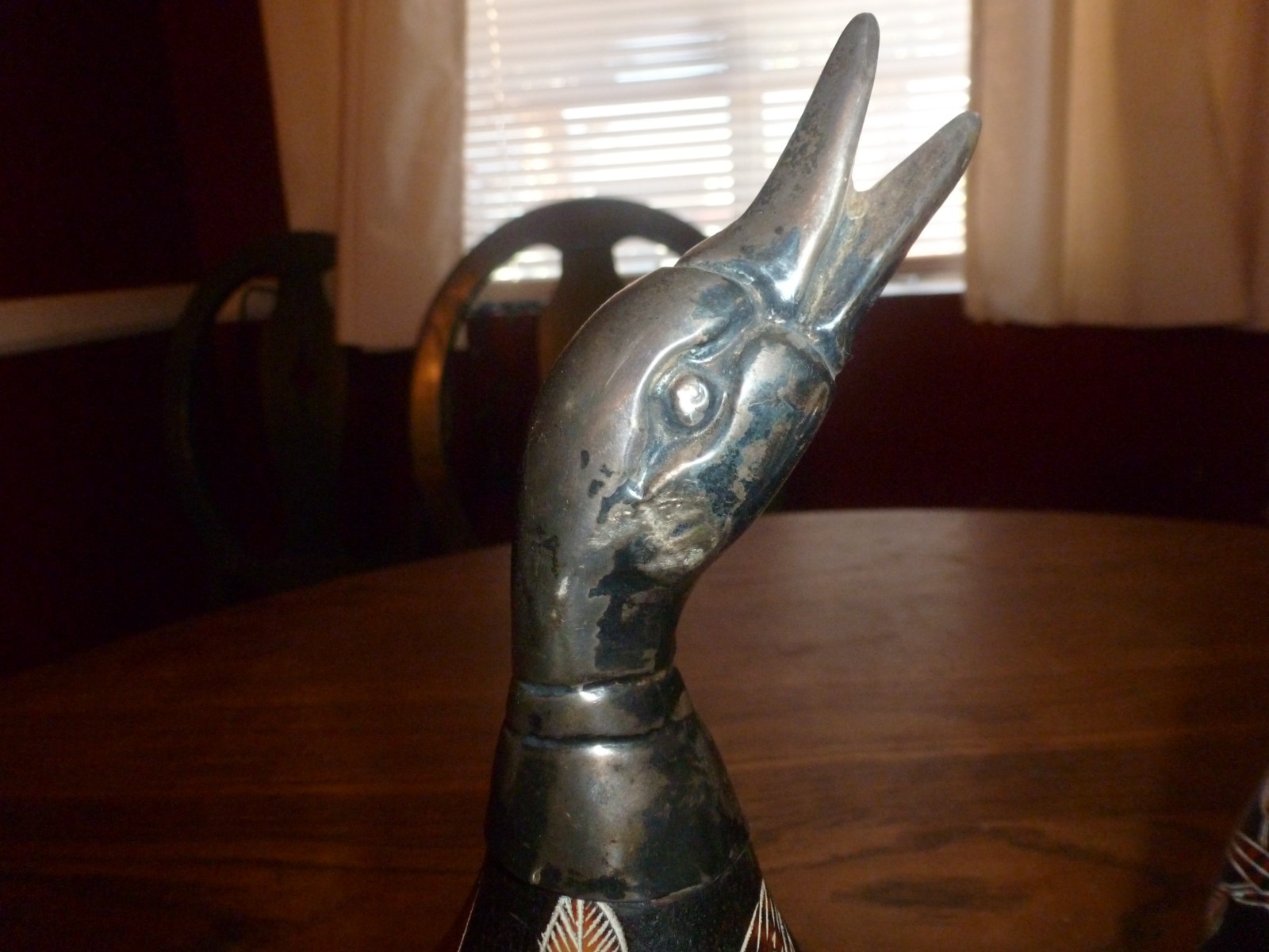 Sterling Silver 925 Vintage Hand-Carved Peruvian Gourd Art Duck