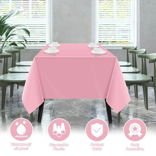 4 Pack Plastic Table Cloth Disposable,- Pink Table Cloths for Pink Tablecloth