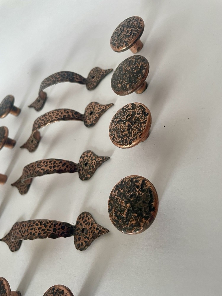 Vintage Hammered Rustic Copper Drawer Handles Pulls Knobs 14 Pieces