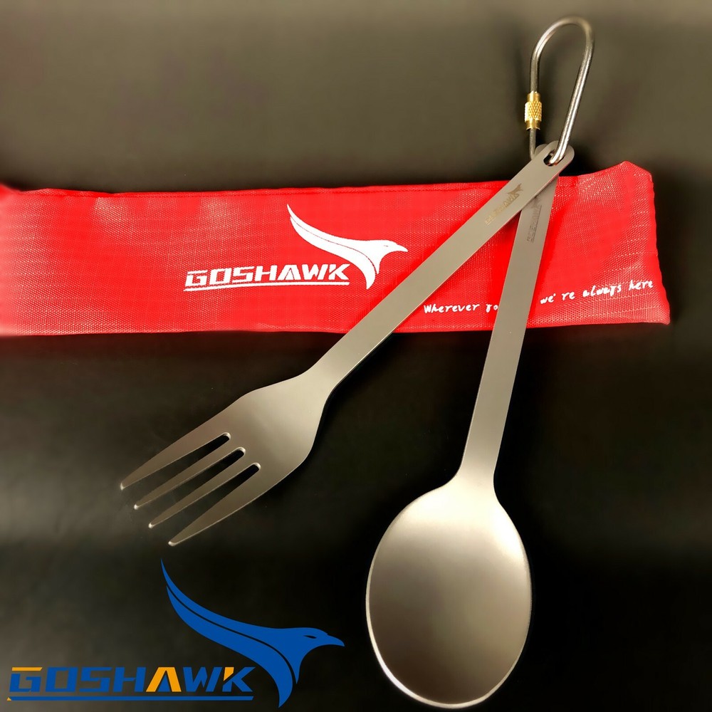 Pure titanium Spoon Fork 2in1 Backpacking with 210T Bag