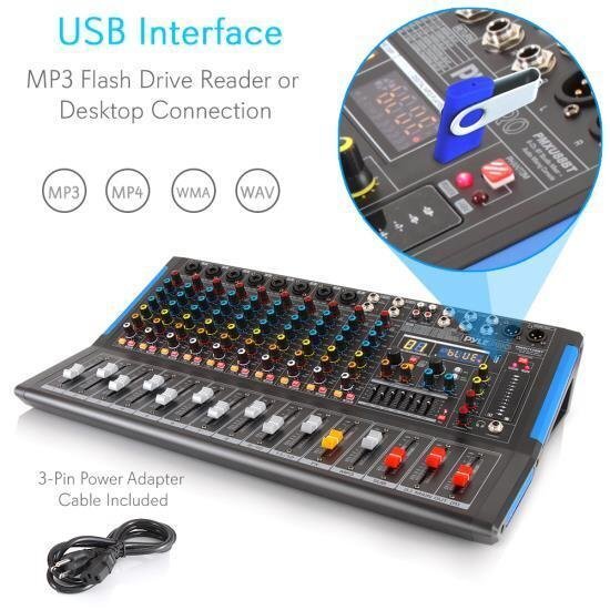 Pyle PMXU128BT Bluetooth 12 Ch. Studio DJ Controller Audio Mixer Console System