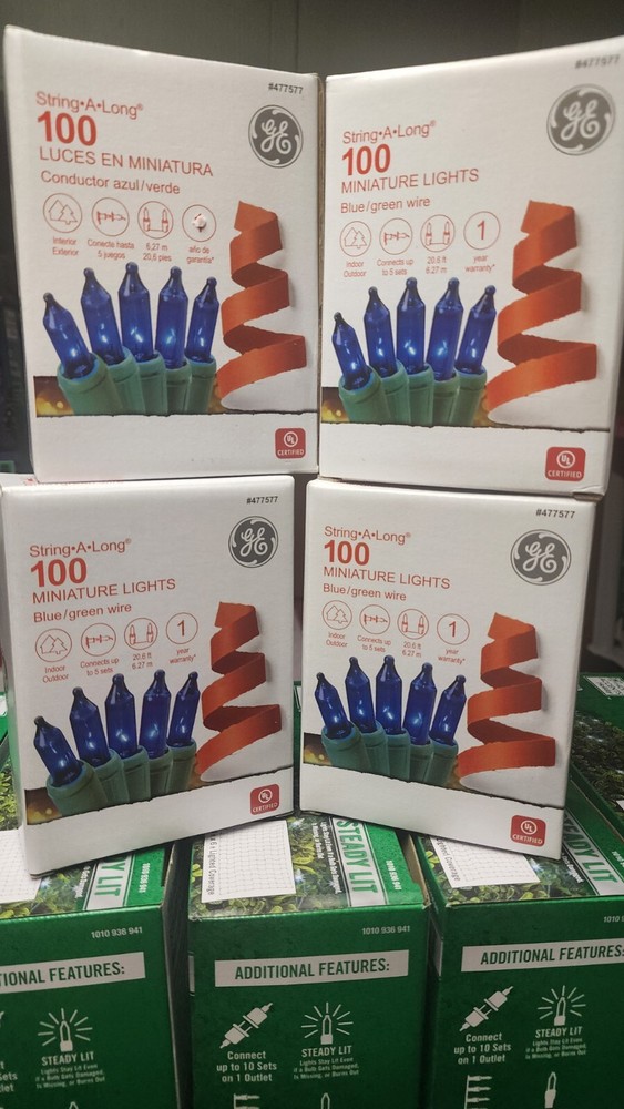 NEW! (4 sets) GE String A Long 100 ct Mini Blue Lights - FREE SHIP!