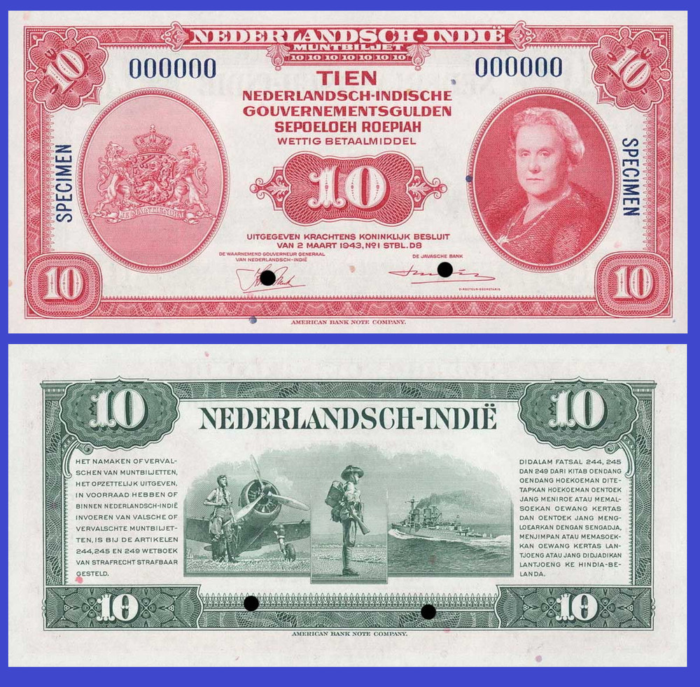 NETHERLANDS INDIES  10 GULDEN 1943 - Copy