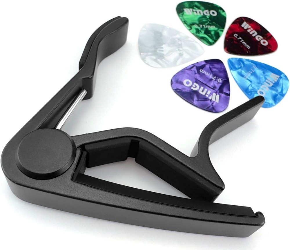 Luxurious Black Guitar Capo with Quick Release & 5 Free Picks - Versatile Fun