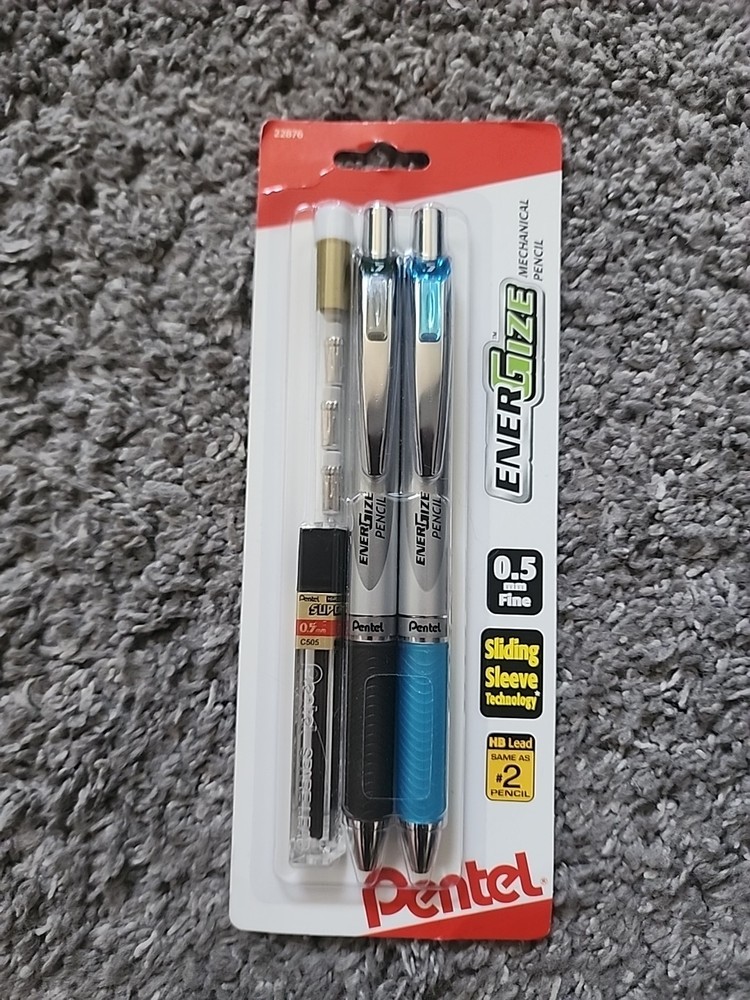 Pentel EnerGize Automatic Pencil with Lead and Erasers, 0.5mm, Assorted, 2 Pack