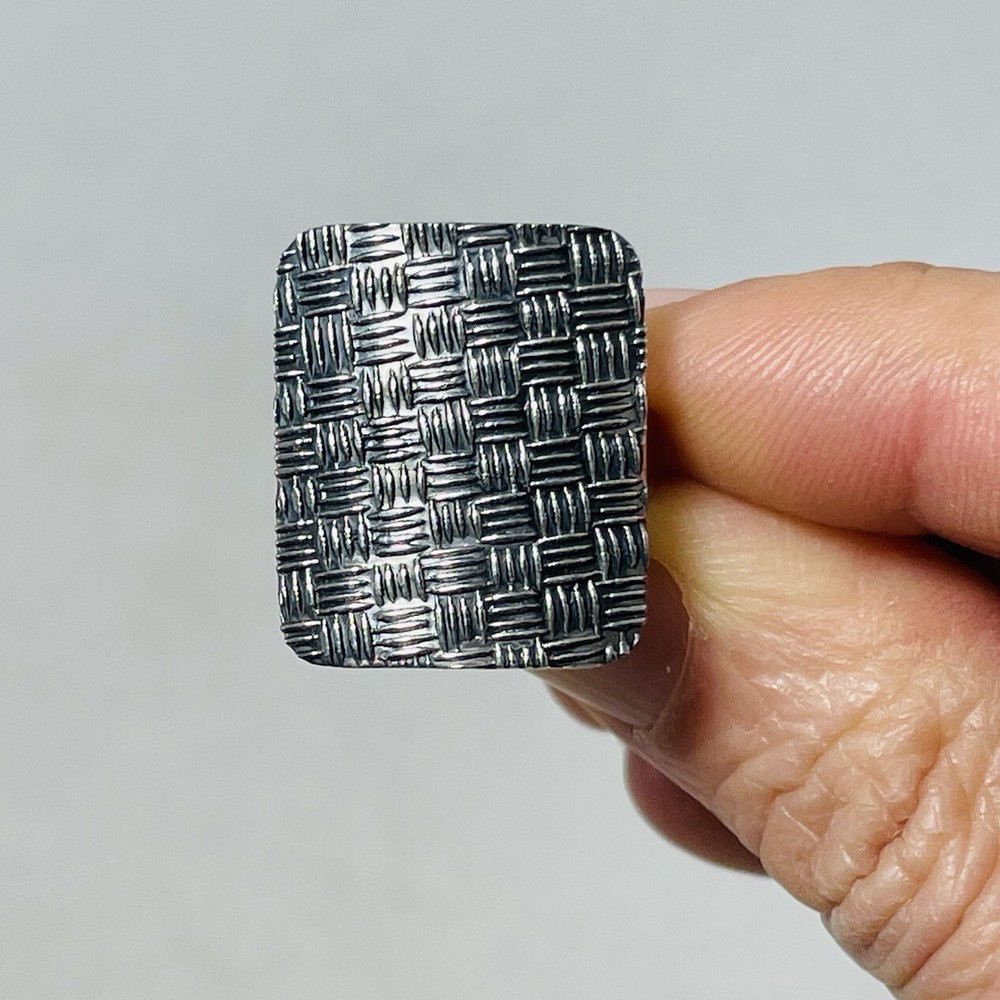 925 Sterling Silver Ring Women Size 9 Woven Wide Square Statement Hammer Retro