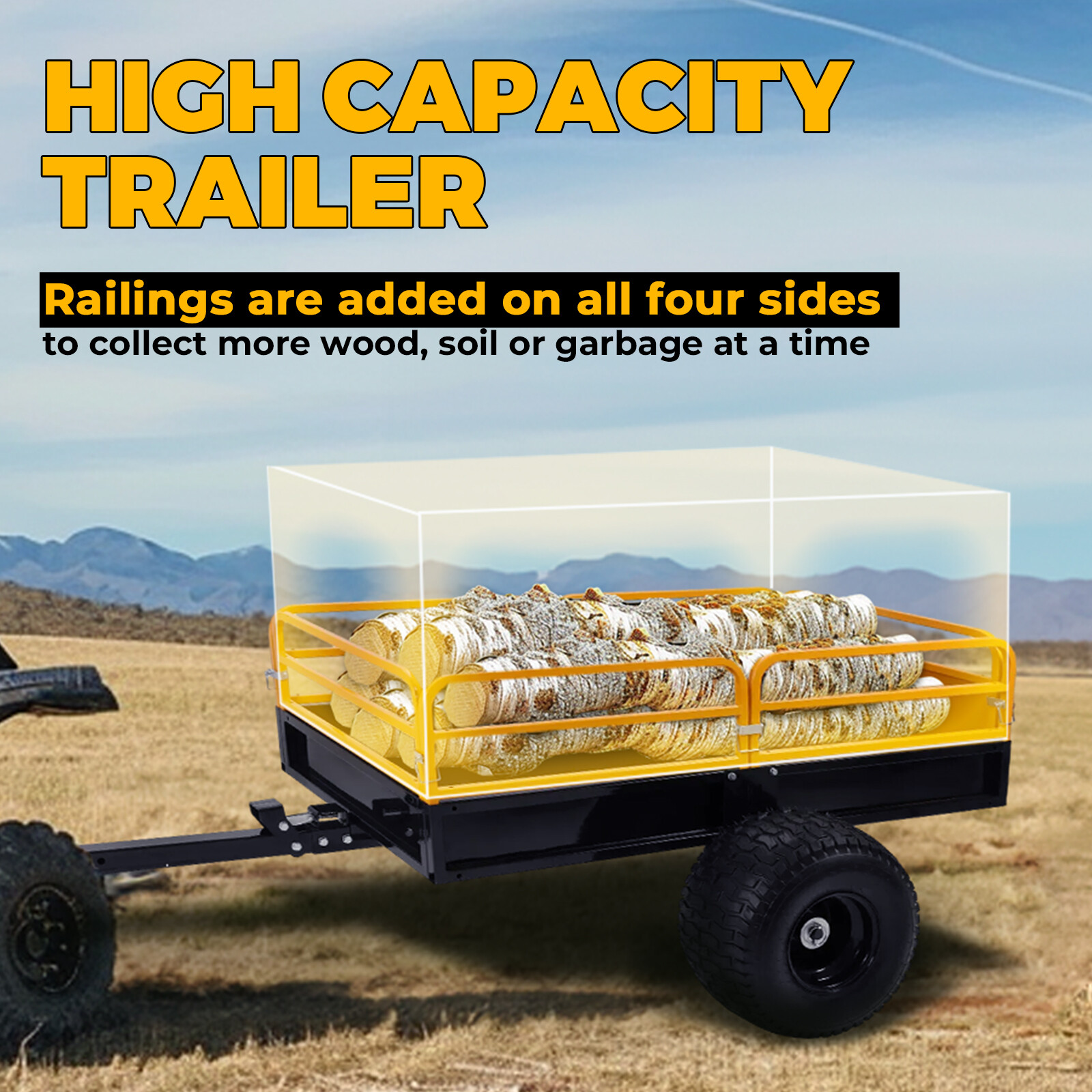 For ATV / UTV Heavy Duty Utility Cart Cargo Trailer Tow Behind Dump Cart 1600lbs