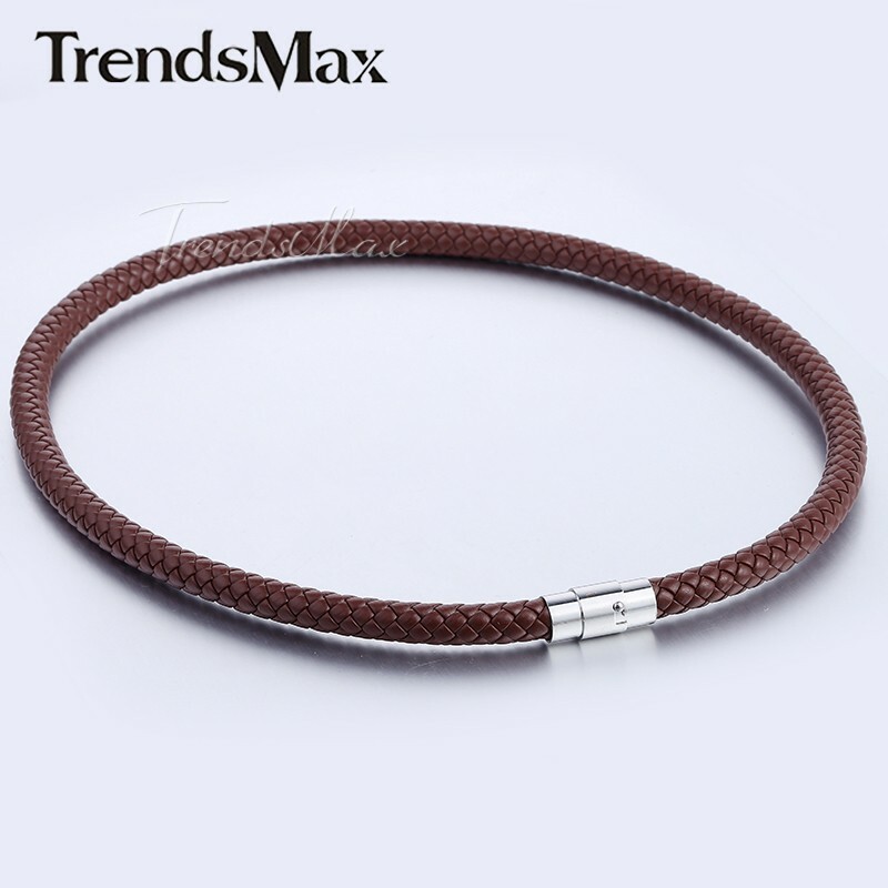 4/6/8MM Brown Braided Cord Rope Man-made Leather Necklace Gift w/ Magnetic Clasp