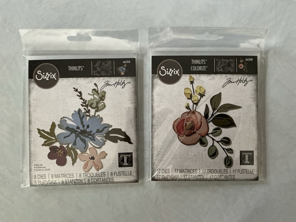 Sizzix Tim Holtz Thinlits Metal Cutting Dies #665208 & #665210 New Flowers