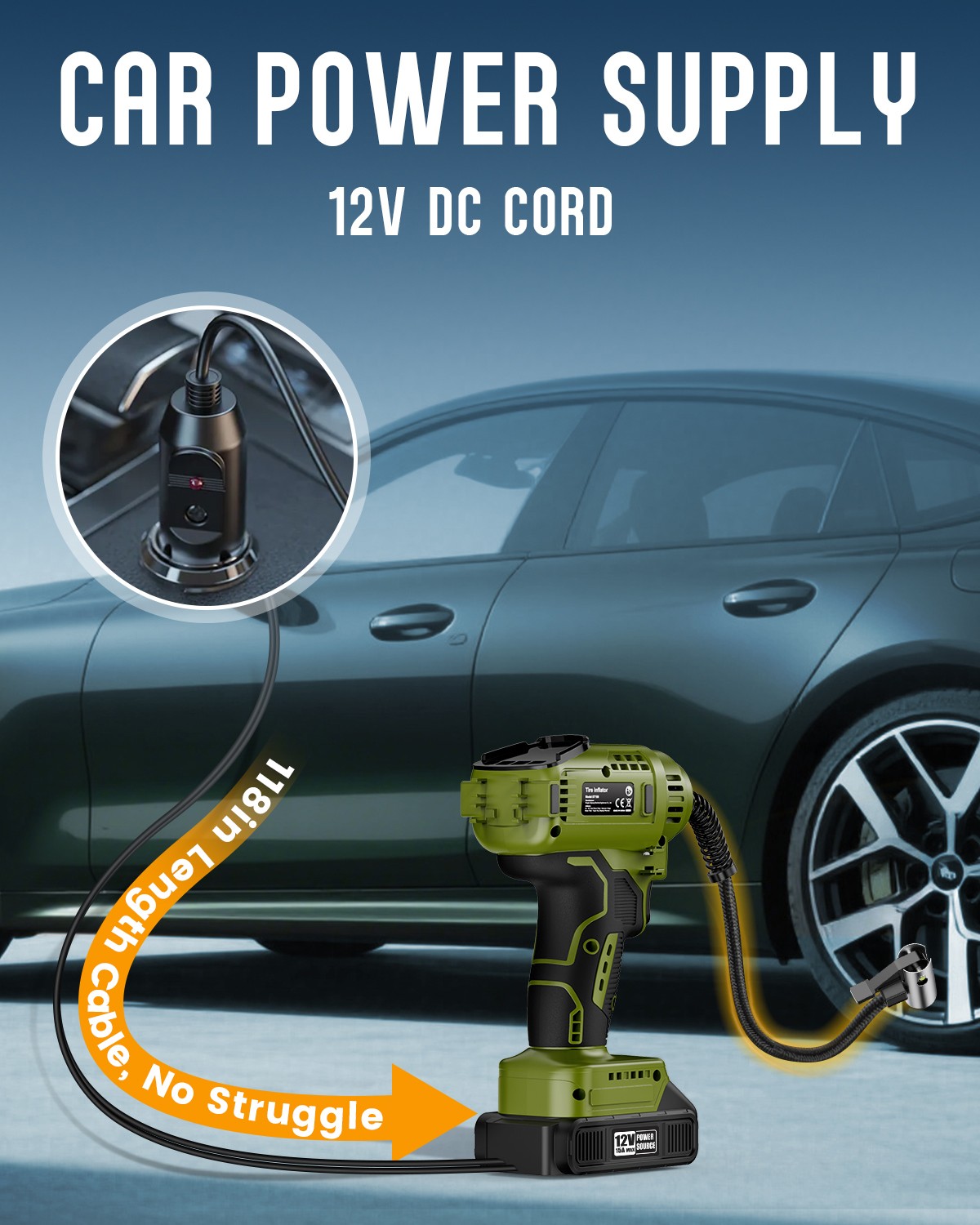 150PSI Cordless Tire Inflator Portable Air Compressor Car Air Tire Pump +Battery