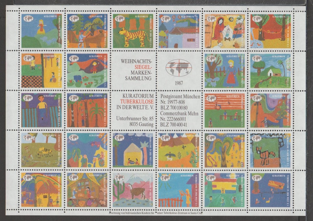 ✔️ GERMANY Tuberculosis stamps 1987. complete sheet PERFORATED