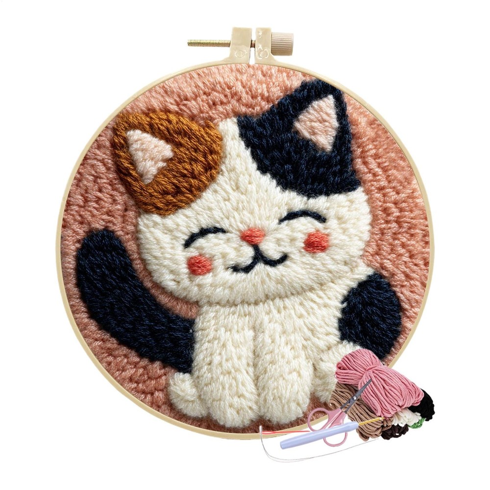 Punch Needle Kit Interactive Cute Cat Theme Embroidery Set Needle Punch