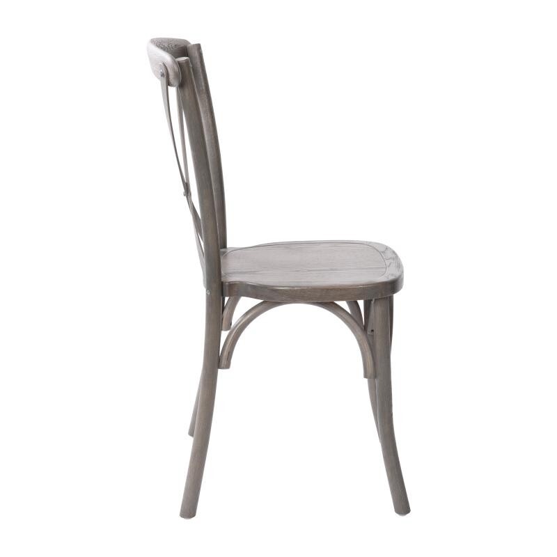 Bistro Style Cross Back Gray Wood Stackable Restaurant Dining Chair