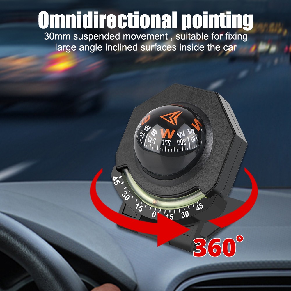 High Precision Navigation Car Mount Compass Ball Car Dashboard Compass 2-In-1