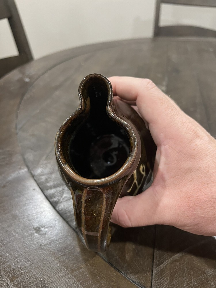 Duel Art Pottery Brown Pitcher Glazed Zigzag Design Studio Handmade Signed