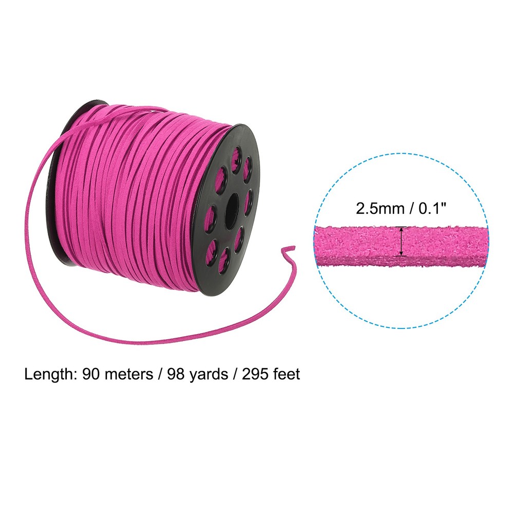 Suede Lanyard String with Roll Spool 2.5mm 98 Yard, Flat Microfiber Cord, Rose