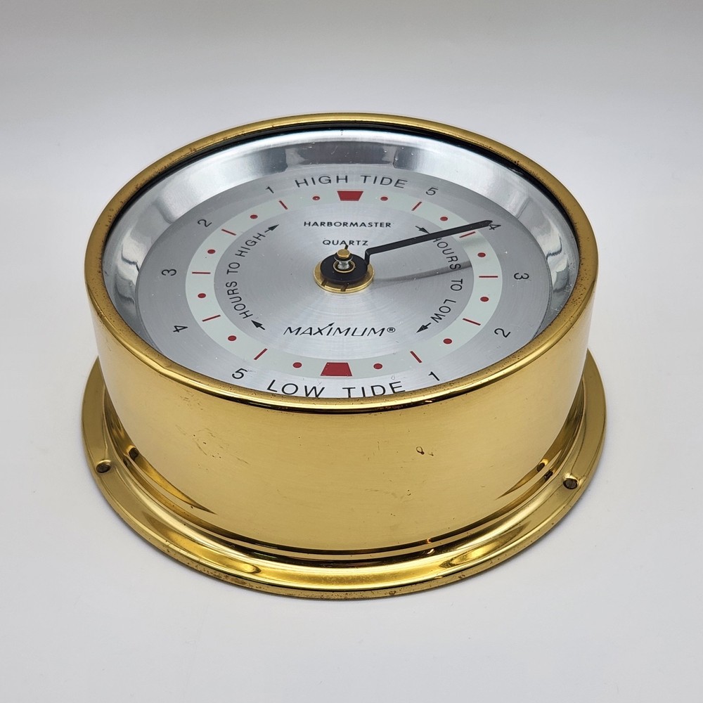 Maximum Weather Instruments Harbormaster Tide Clock Brass Case - TESTED, WORKS