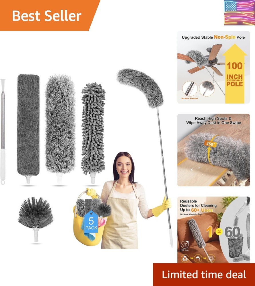 Microfiber Feather Duster 5-in-1 Kit, Dusters for Cleaning, Duster with Exten...