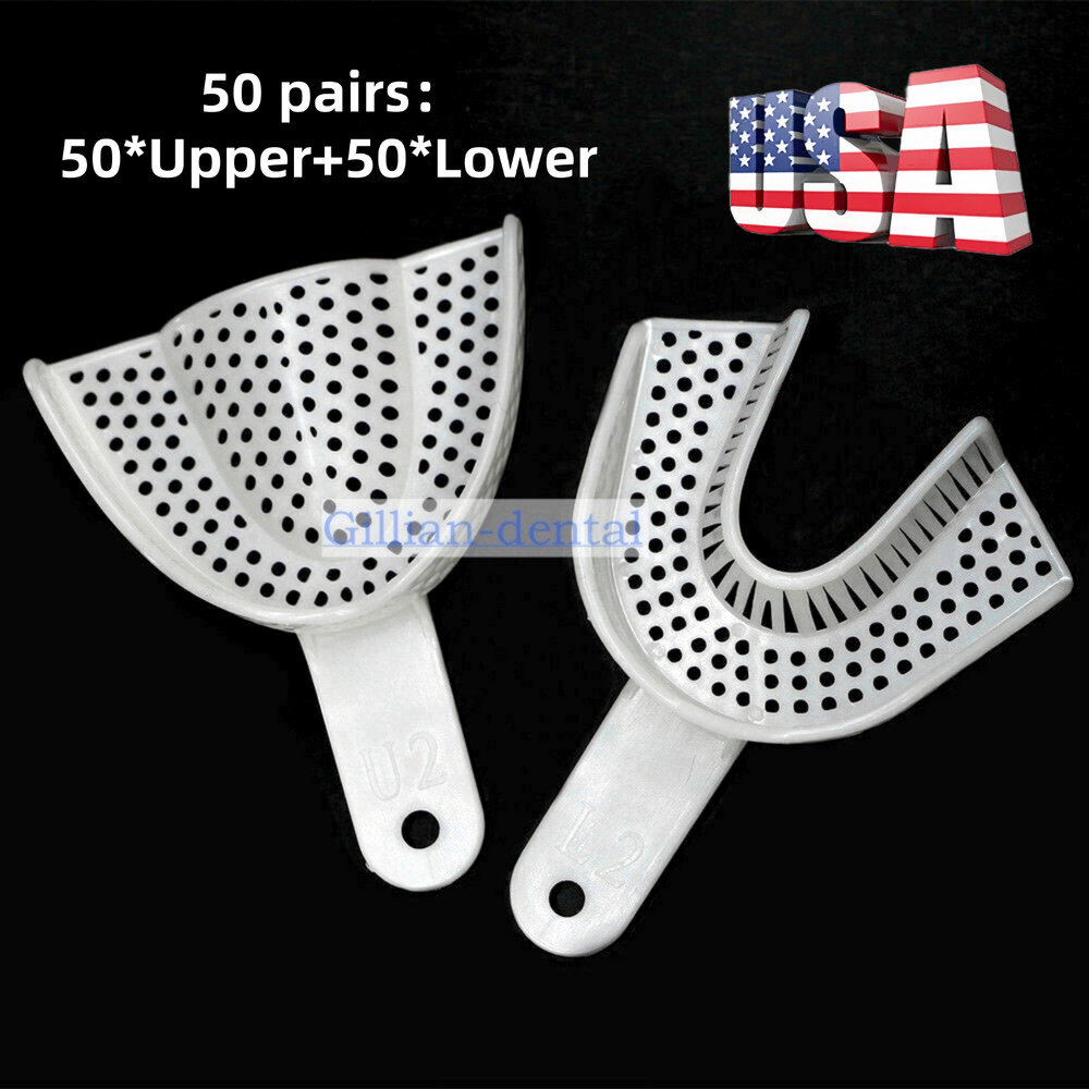 Dental Disposable Perforated Denture Impression Trays Plastic Tray Lower+Upper